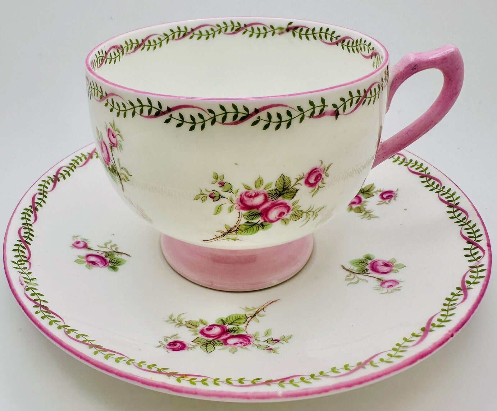 Shelley Rose Spray Bridal Rose Rare Ely Shape Pink Footed Cup & Saucer; Teacup