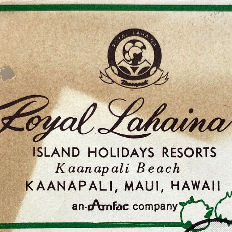 1960s Royal Lahaina Hotel Map Kaanapali Beach Maui Hawaii Island Holiday Resorts