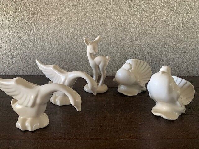 Vintage Haeger  Art Pottery Set - Figurines include 1 Deer, 2 Birds,2 Swans