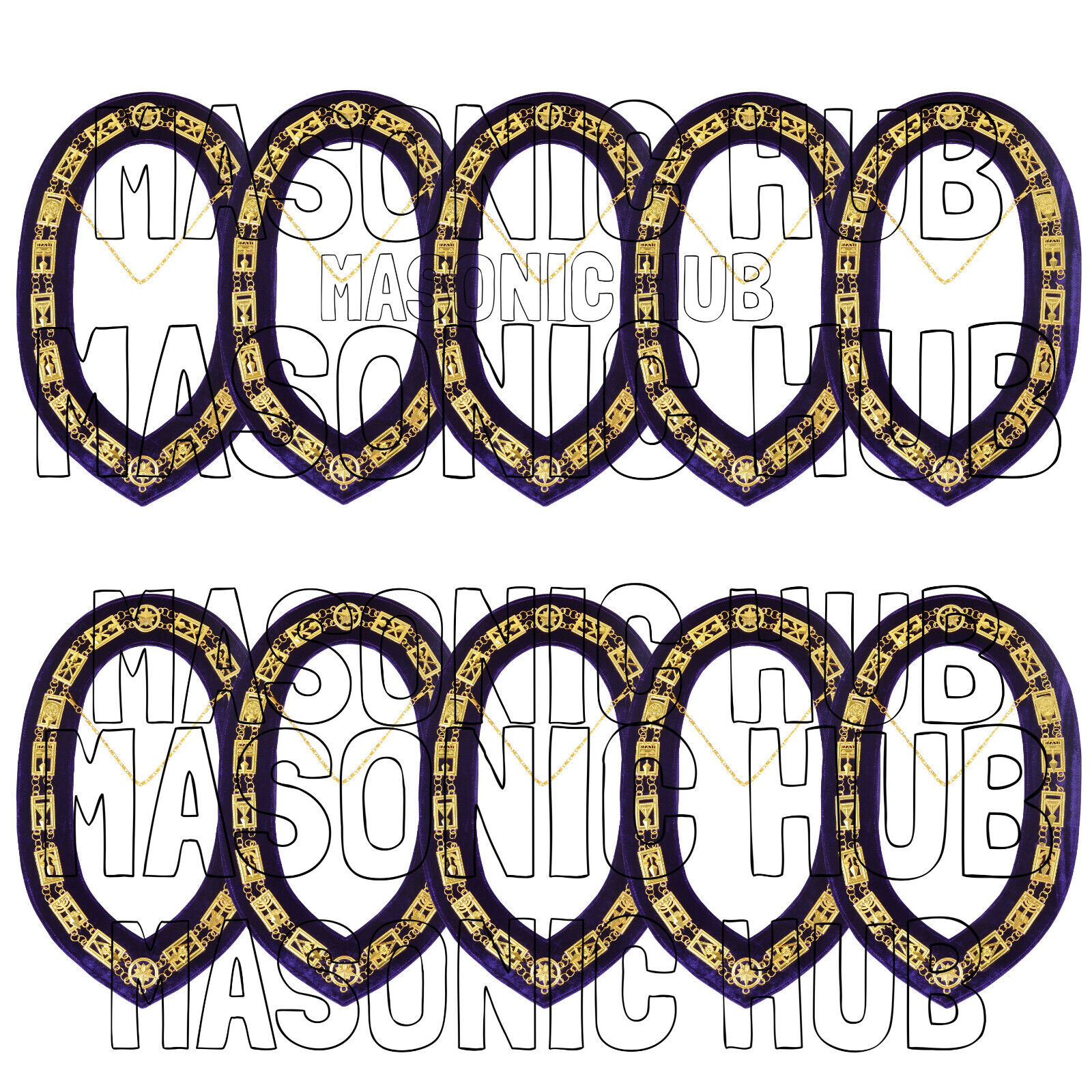 Masonic Regalia Cryptic Mason Royal & Select Master Chain Collar Set of 10
