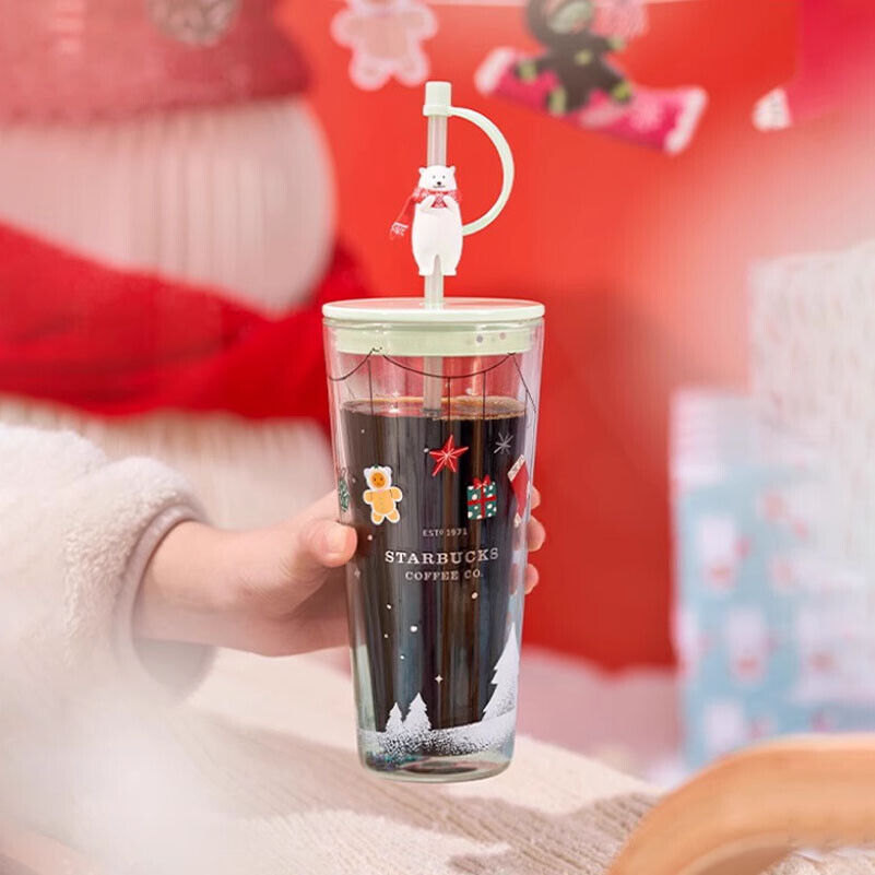 Starbucks China Christmas Gift Winter Polar Bear Double Layers Glass Cup Tumbler
