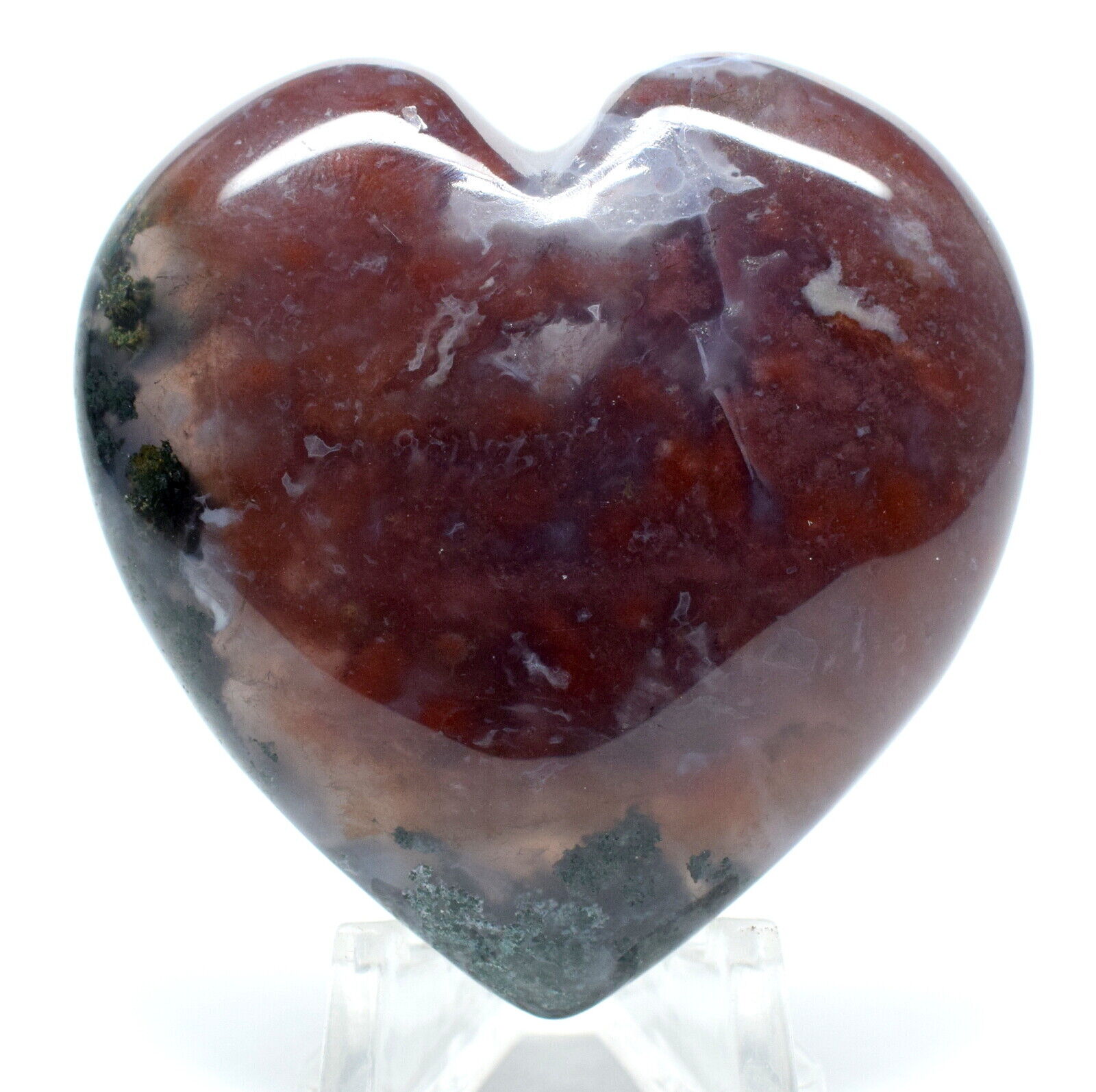 49mm 325ct Red Purple w/ Green Dendrite Moss Agate Gemstone Crystal Heart India