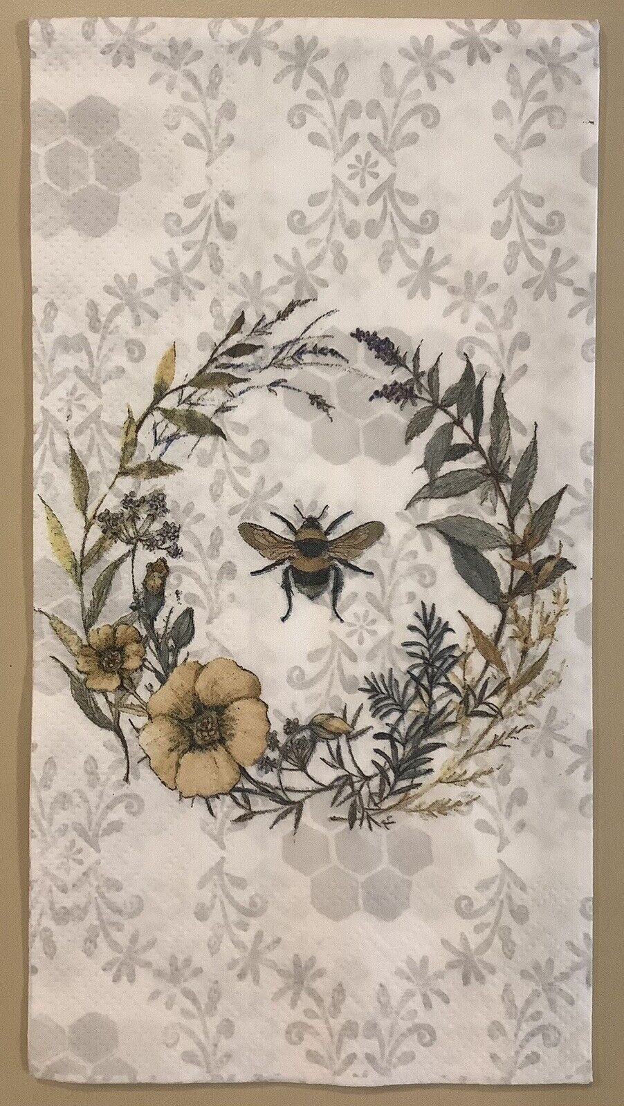 TWO Honey Bee Flowers Floral Wreath Paper Napkins Decoupage Hostess Yellow
