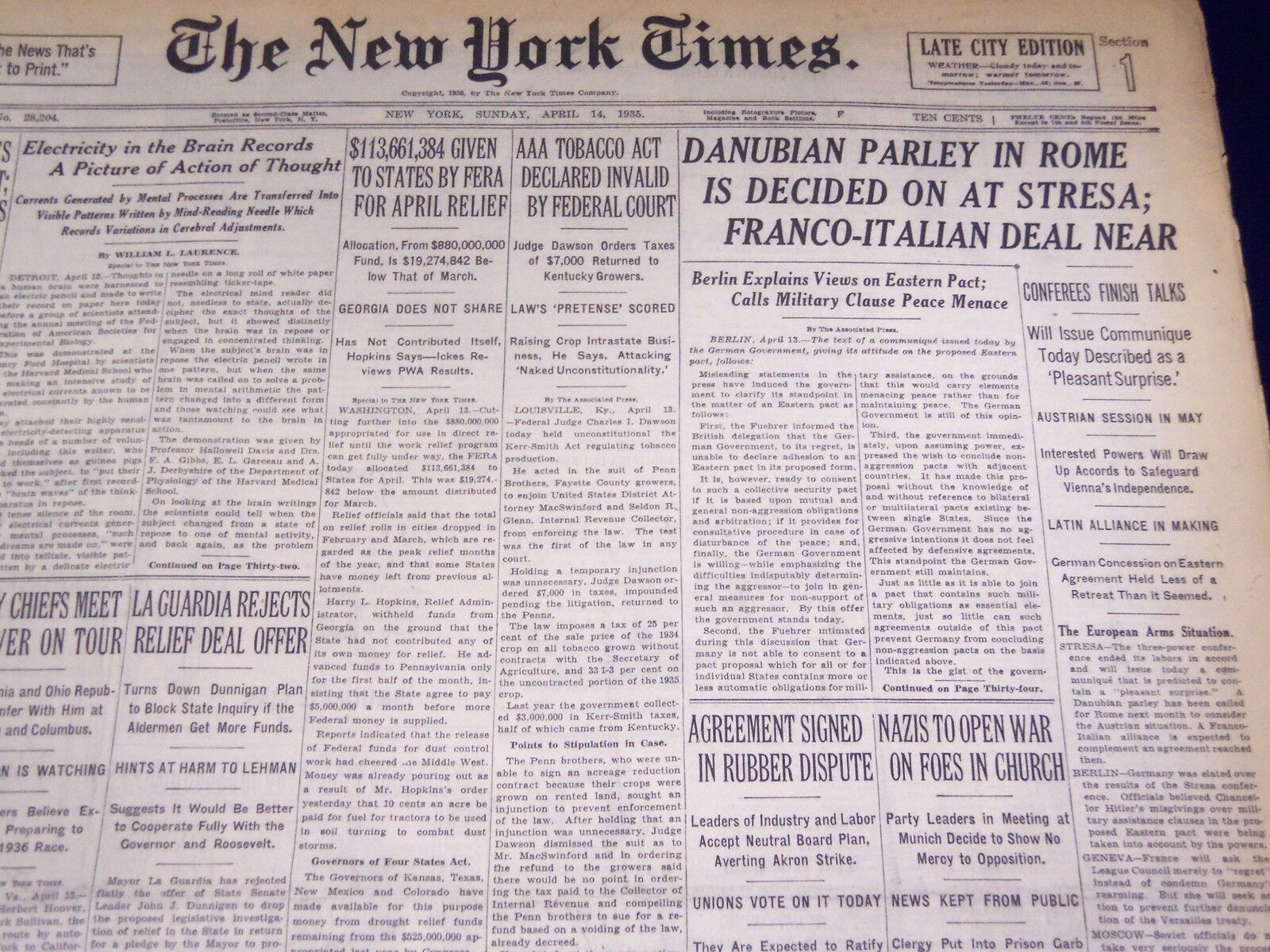 1935 APRIL 14 NEW YORK TIMES - FRANCO-ITALIAN DEAL NEAR - NT 3790