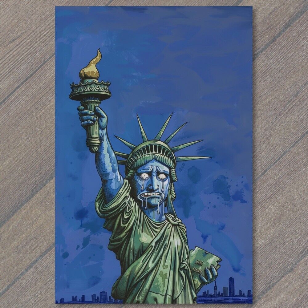 Postcard Sorrowful Statue of Liberty Weeps New York City USA State Sad Crying