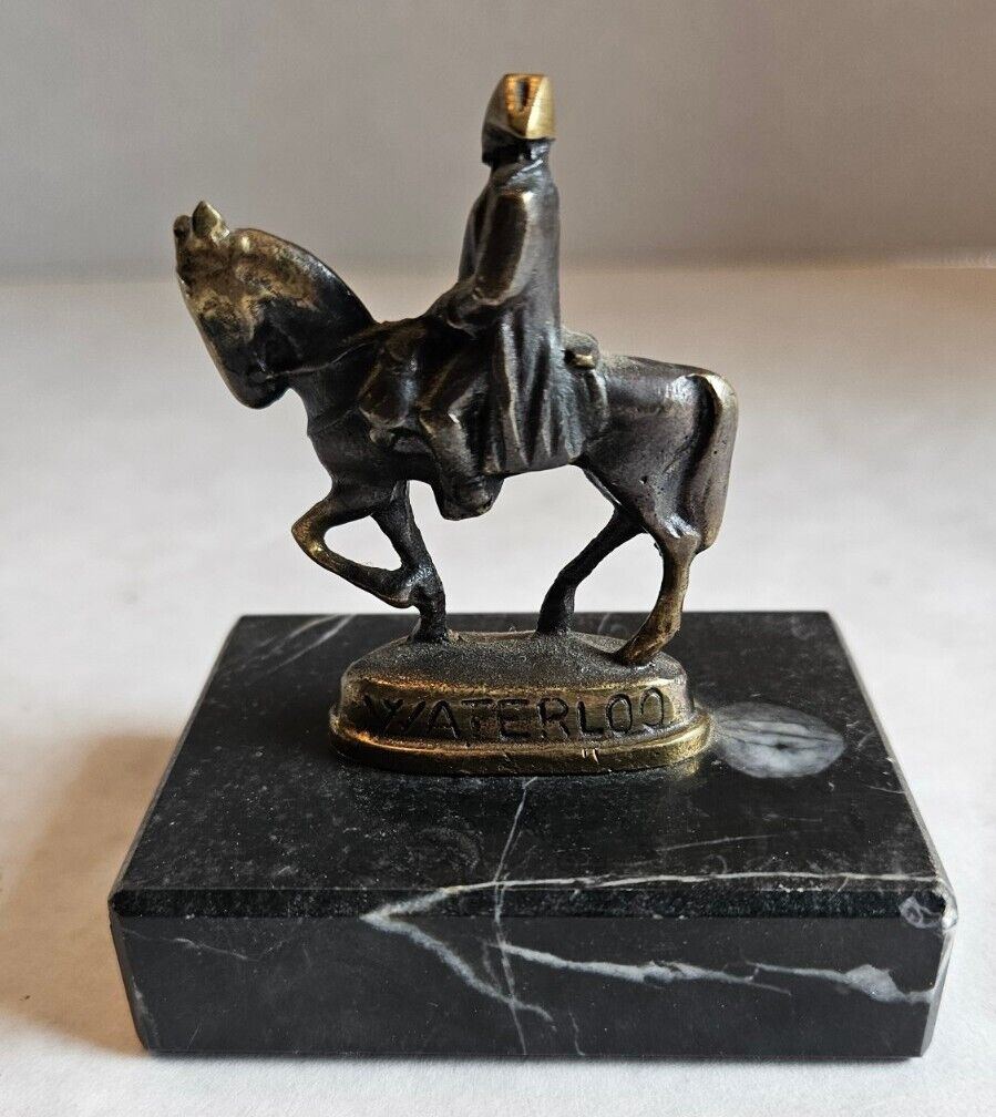 Vintage Miniature Napoleon On Horseback, Brass Figurine On Marble Item 569M