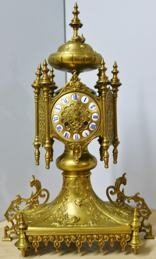 Stunning Antique French 8 Day Striking Bronze Ornate Oriental Style Mantle Clock