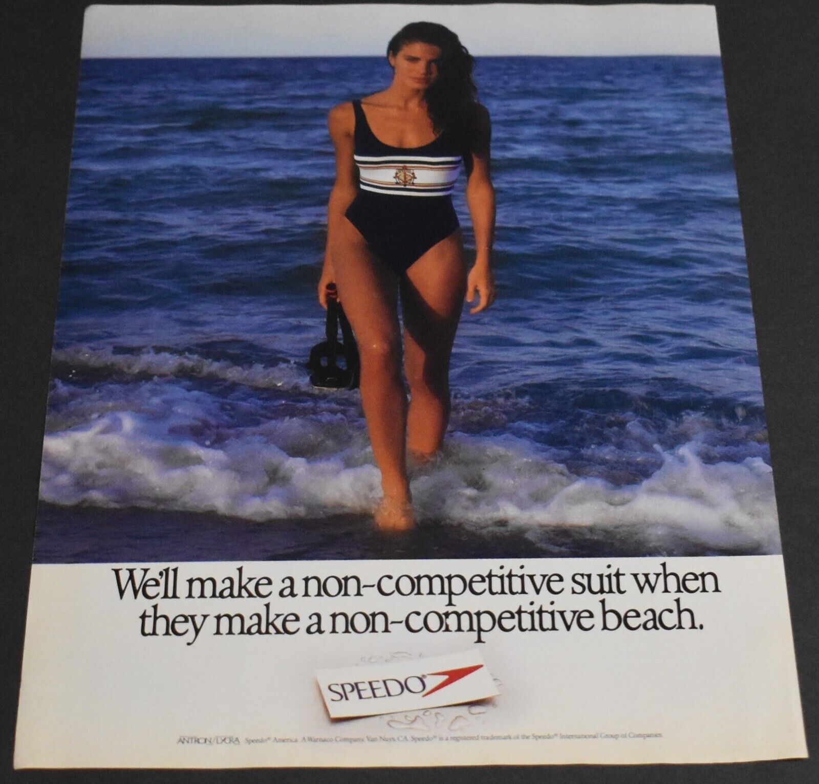 1989 Print Ad Sexy Swimwear Fashion Lady Long Legs Beach Art Speedo Brunette art