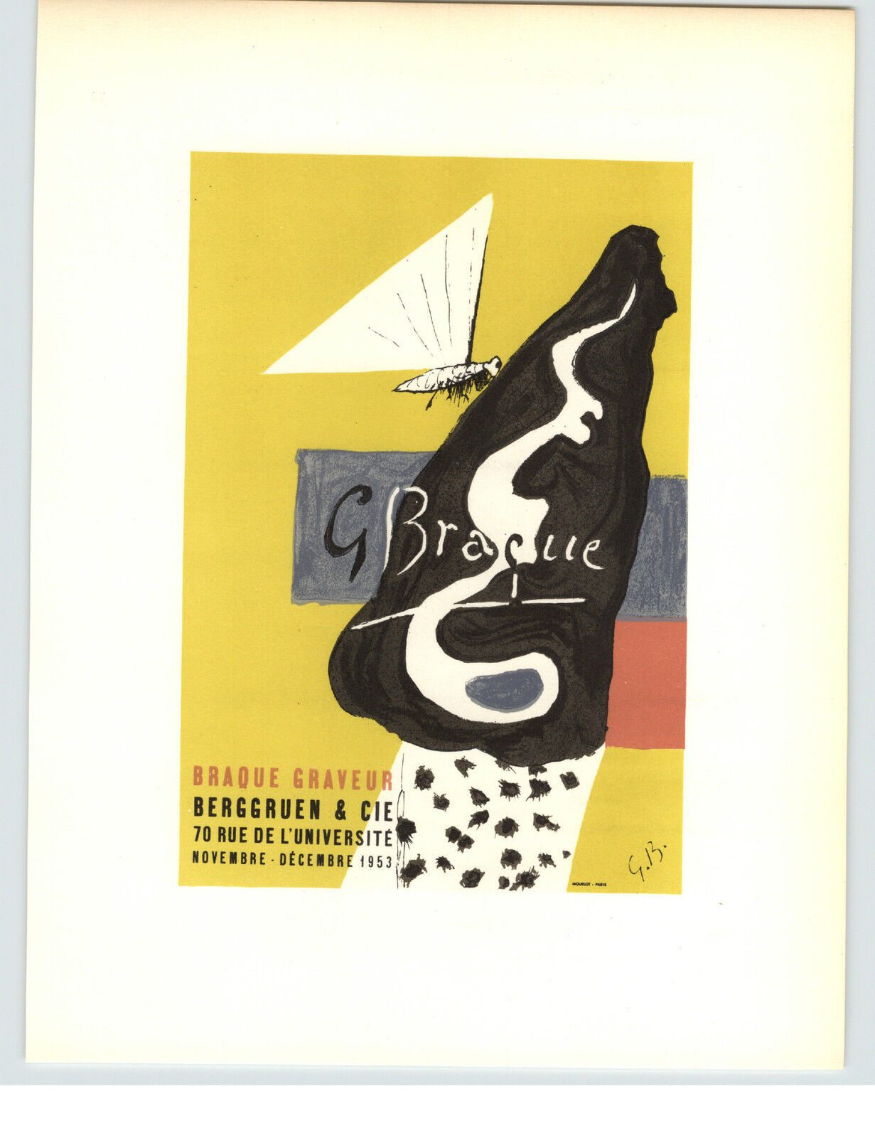 1959 Mini Poster Georges Braque Lithograph ORIGINAL Print Graveur Berggruen & Co