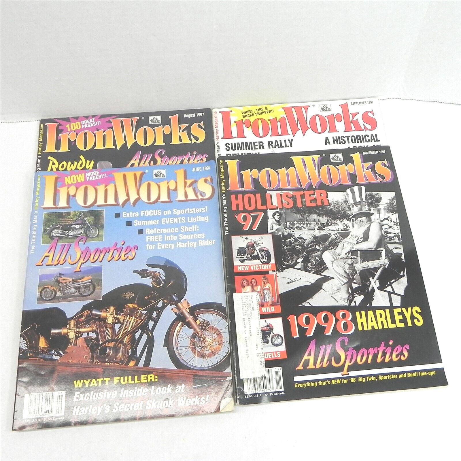 VINTAGE 1997 IRON WORKS MOTORCYCLE MAGAZINE LOT OF 4 ISSUES CHOPPERS HARLEYS