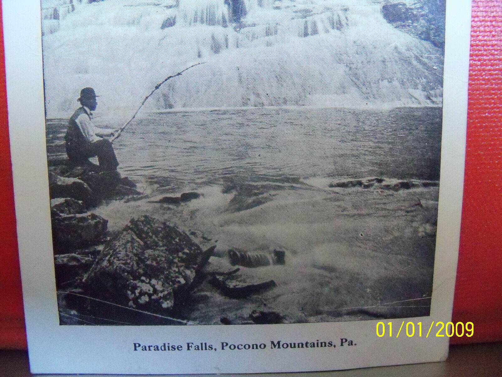 190? Man fishing w/ tree branch Paradise Falls Pocono Mountains PA Pennsylvania