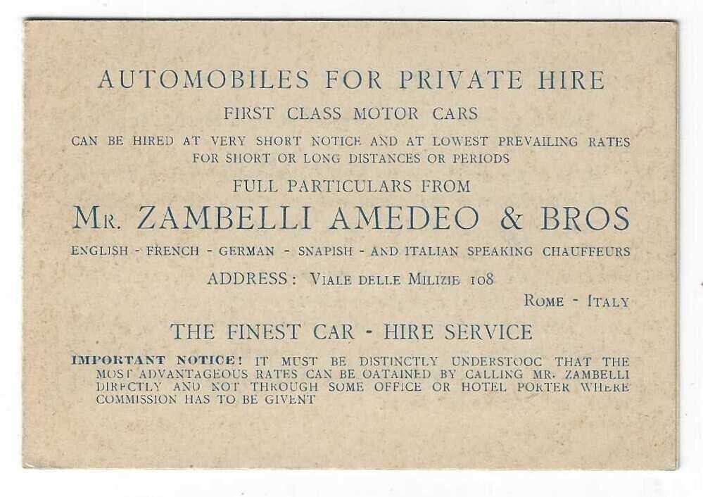 Mr. Zambelli Amedeo & Bros. Automobiles for Private Hire Folder Rome, Italy ZZ