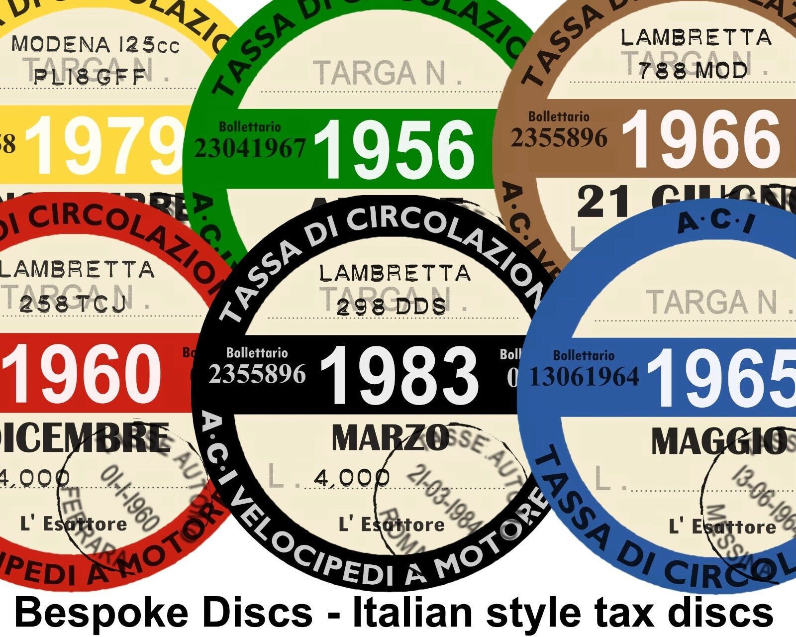 Replica / Reproduction Vintage Italian Tax Disc Lambretta Vespa - Mod  Bespoke