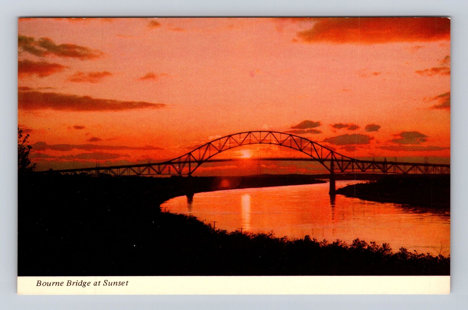 Cape Cod MA-Massachusetts, Sunset Over Cape Cod Canal, Antique Vintage Postcard