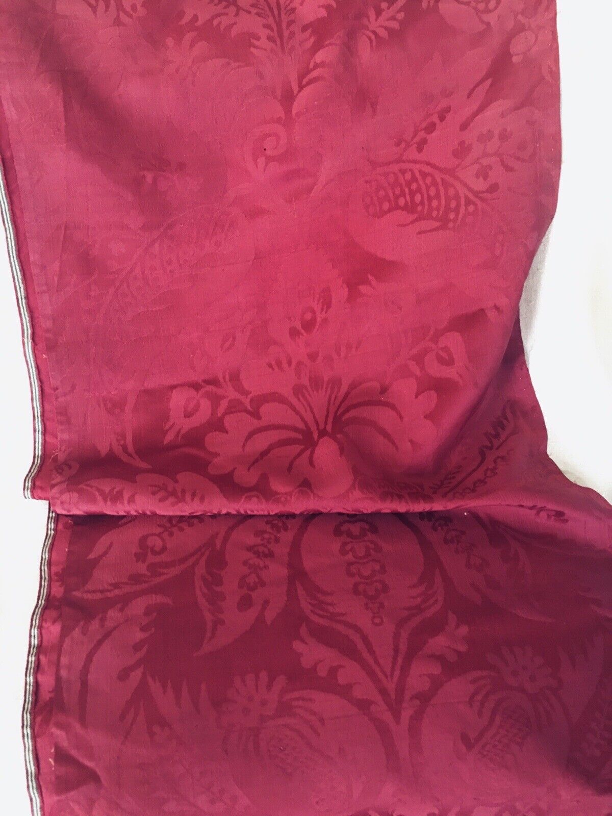 Antique 19th century or earlier French Red Silk Damask Fabric ~ Long Panel