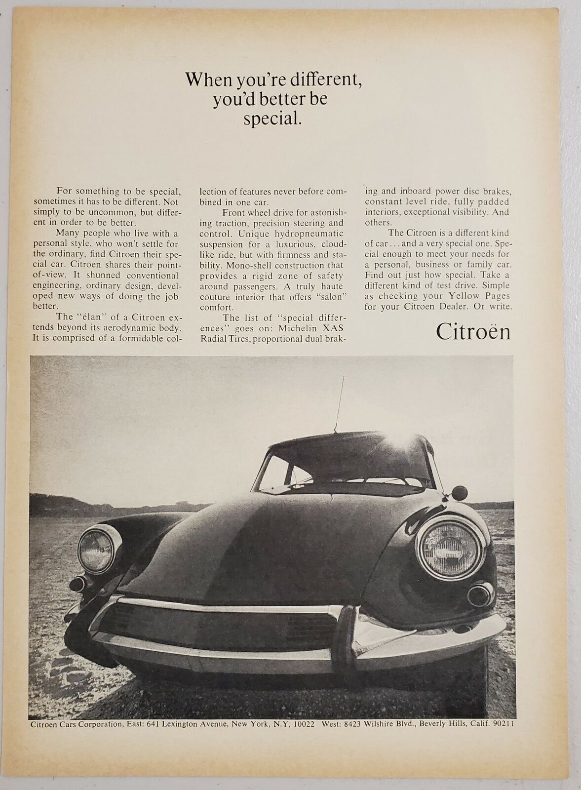 1967 Print Ad Citroen Car from France Front Wheel Dr Hydropneumatic Suspension