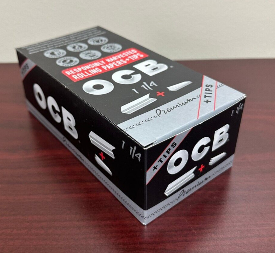 OCB PREMIUM 1 1/4 Rolling Papers + Tips 24ct -FULL BOX