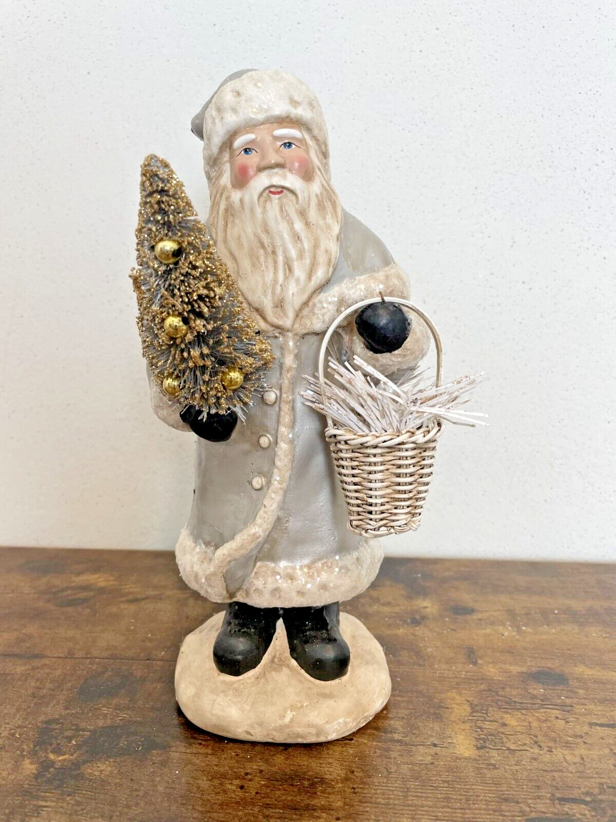 Belsnickle Santa Figurine Silver coat, tree & basket, 10\