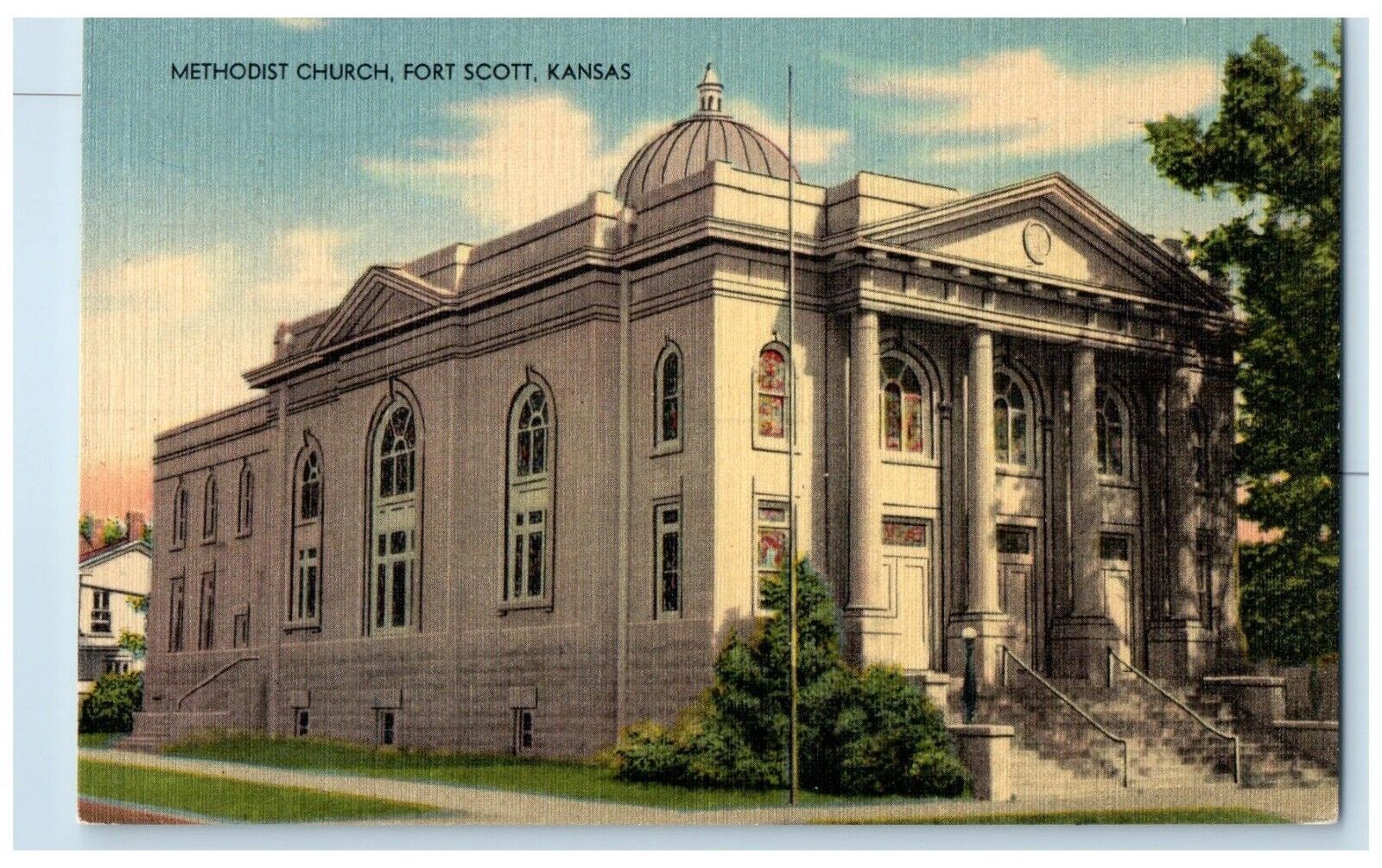 c1947 Methodist Church Chapel Exterior View Building Fort Scott Kansas Postcard