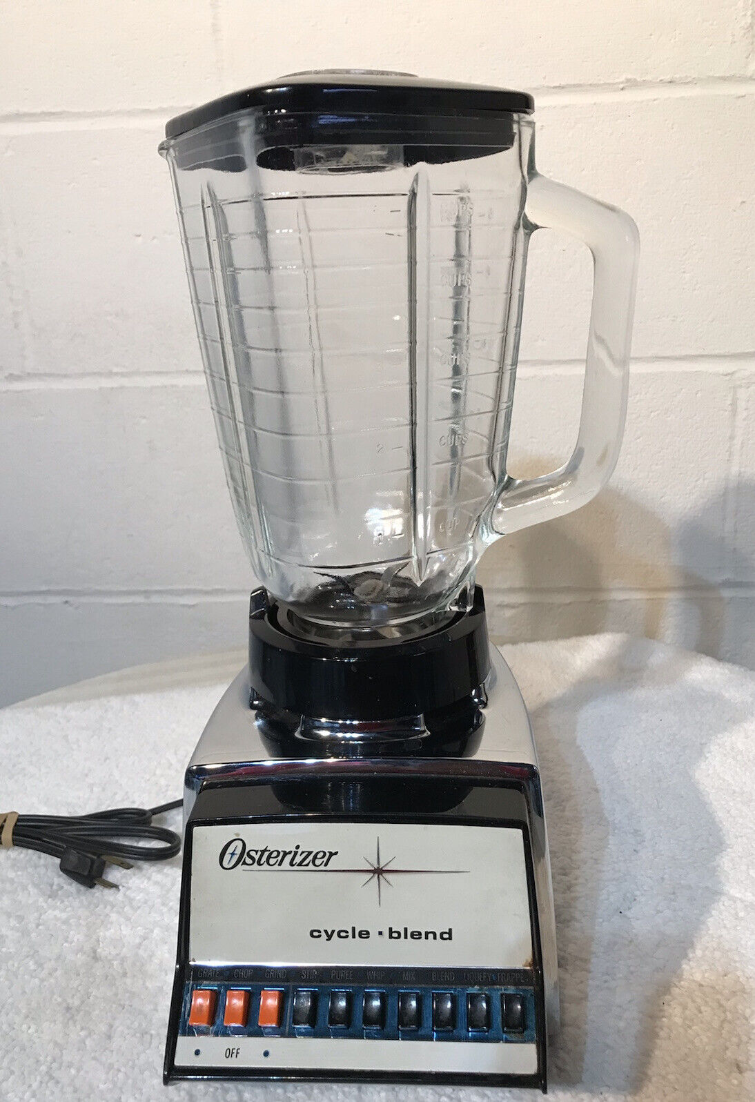 Vtg 10 Speed  Osterizer Blender Cycle Blend 847  Chrome Retro W Glass pitcher