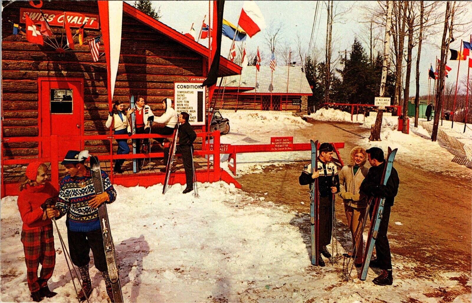 1960\'s The Concord Hotel Ski Lodge Kiamesha Lake N.Y. VTG Chrome Postcard Skiers