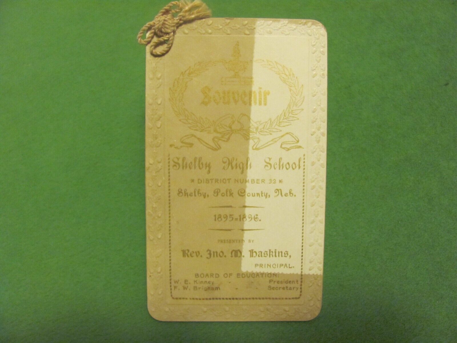 VTG. Souvenir Card Shelby High School District No 32 Polk County, Neb. 1895-1896