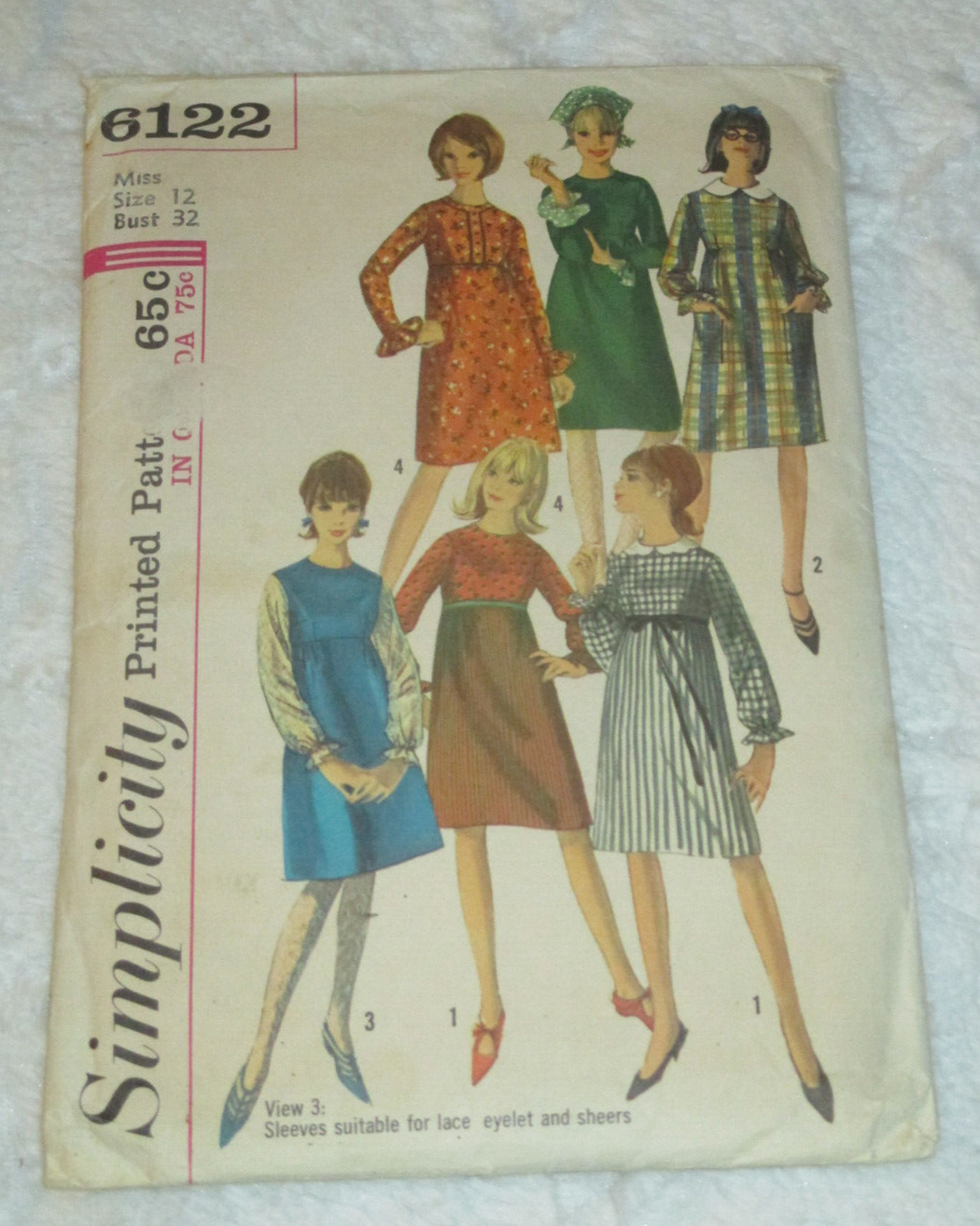 Vintage 1965 Simplicity 6122 Size 12 Printed Dress Pattern