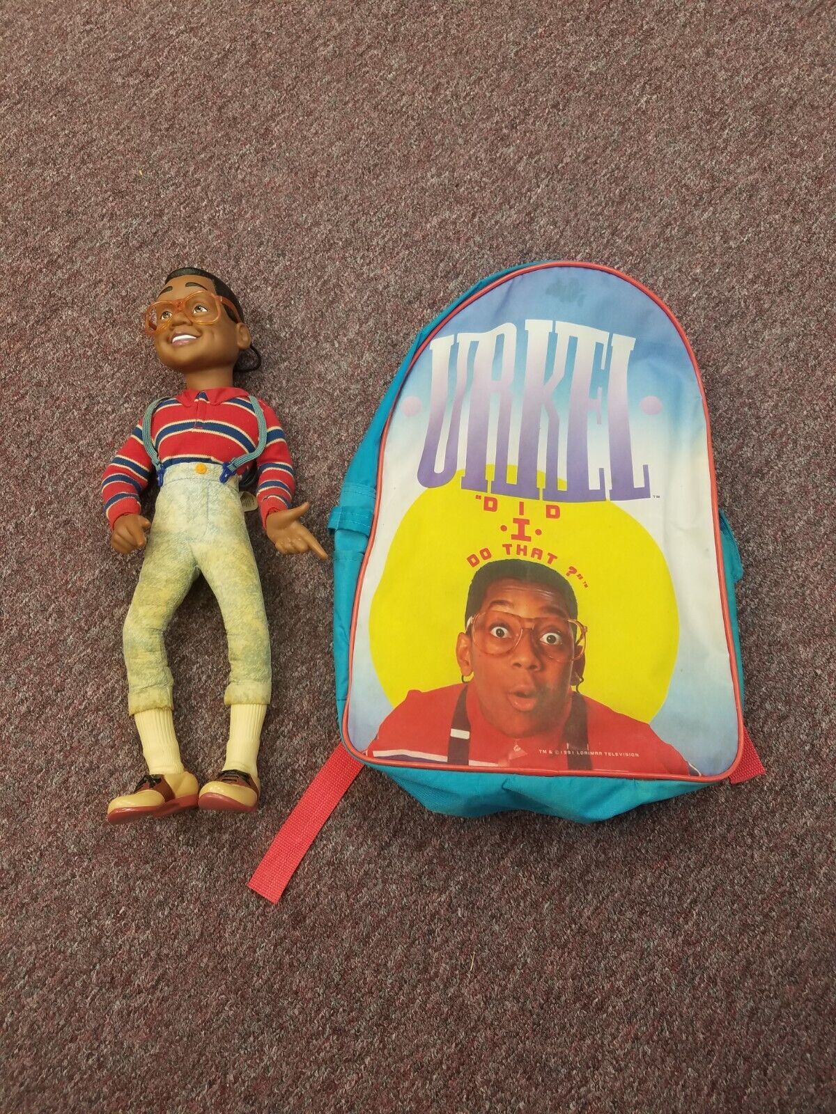 Vintage 1991 Steve Urkel Family Matters Backpack And Toy Both Preowned Rare 