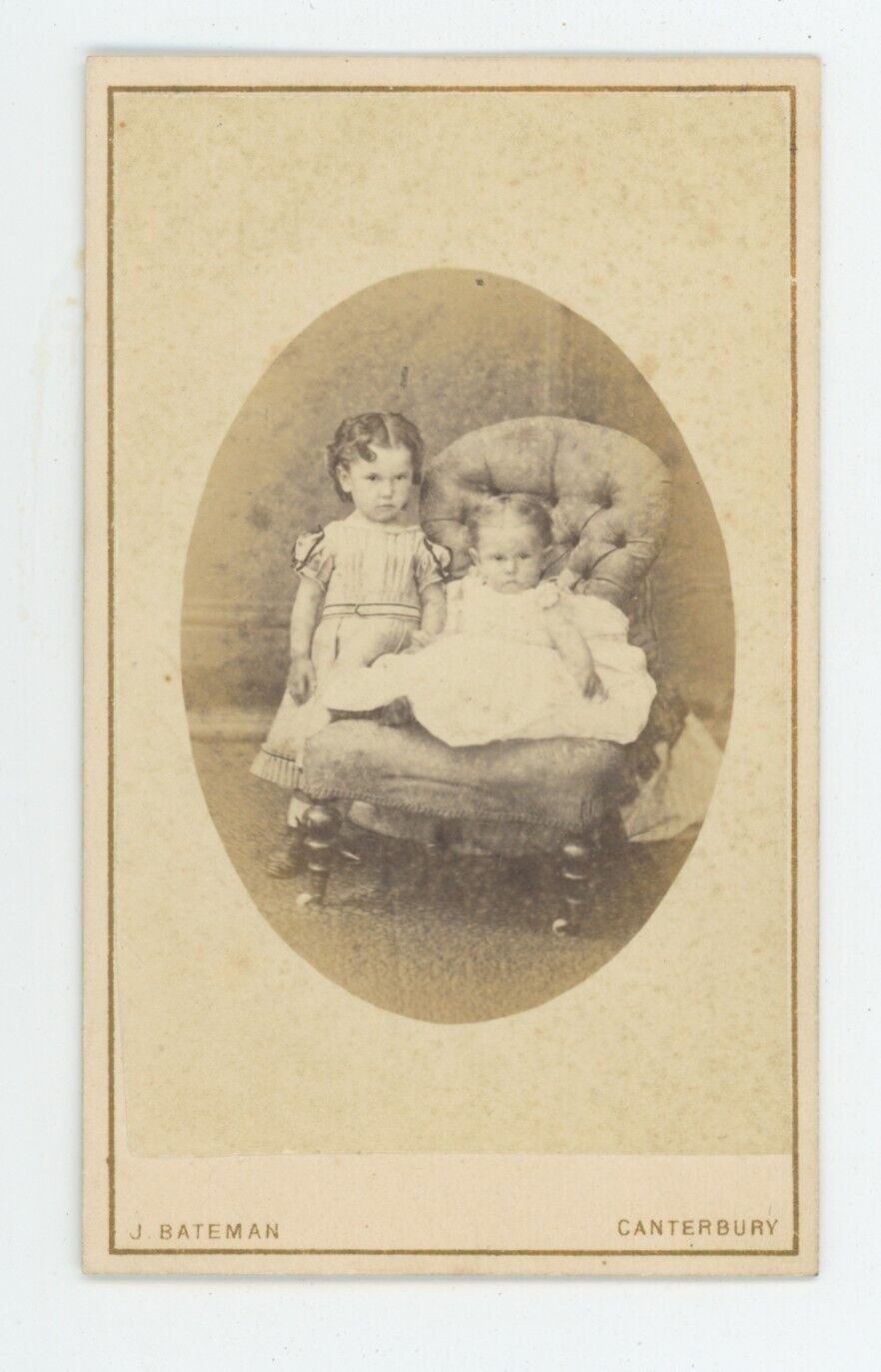 Antique CDV Circa 1870s Adorable Little girls Posing Together Canterbury UK