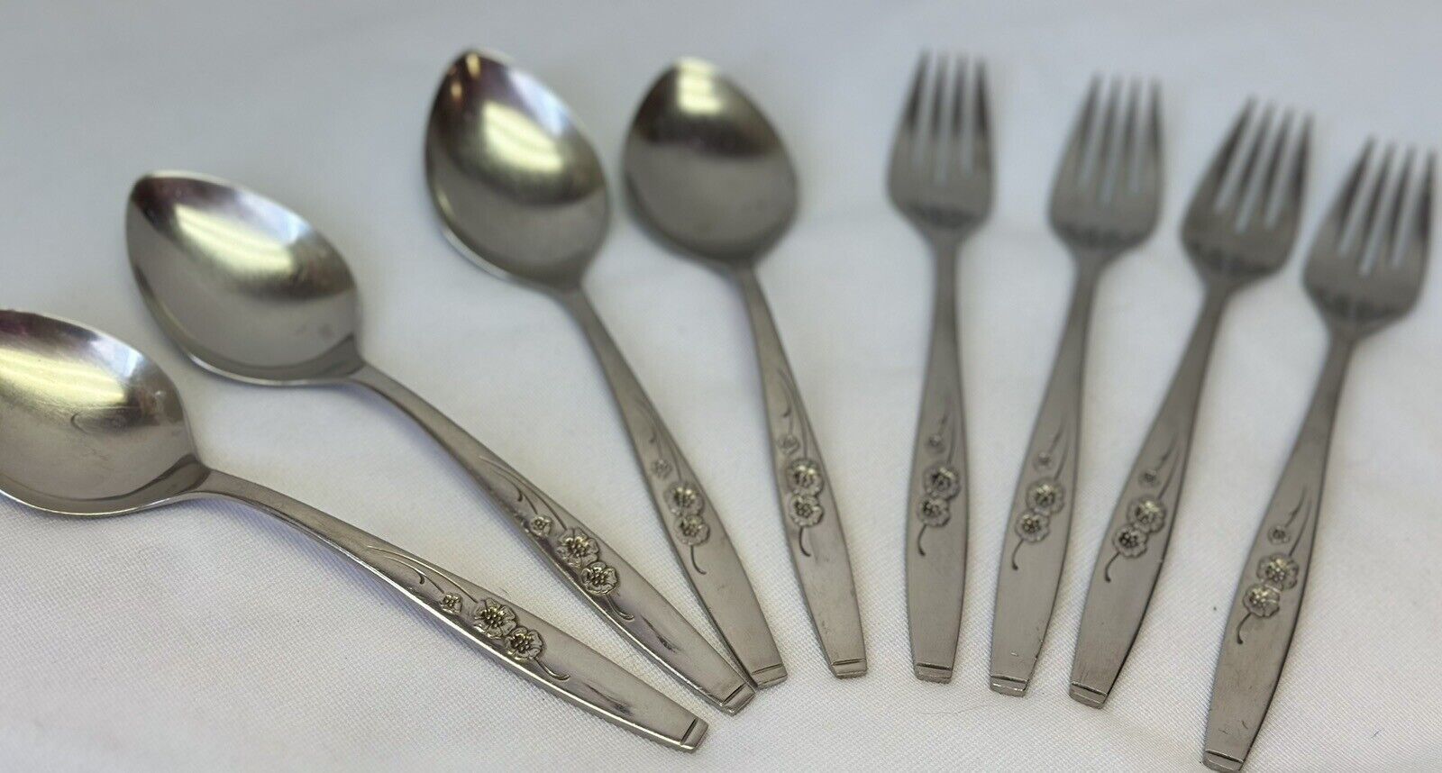 Vintage Style House Fancy Free (4) Salad Forks (4) Tablespoons Floral Stainless