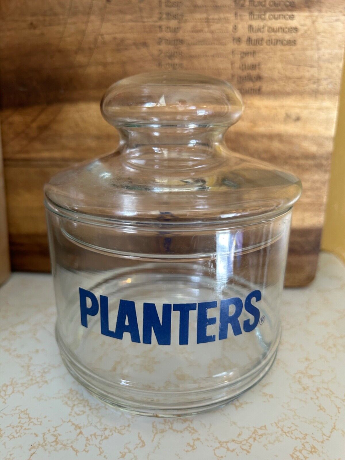 Planters Peanut jar - glass, blue 