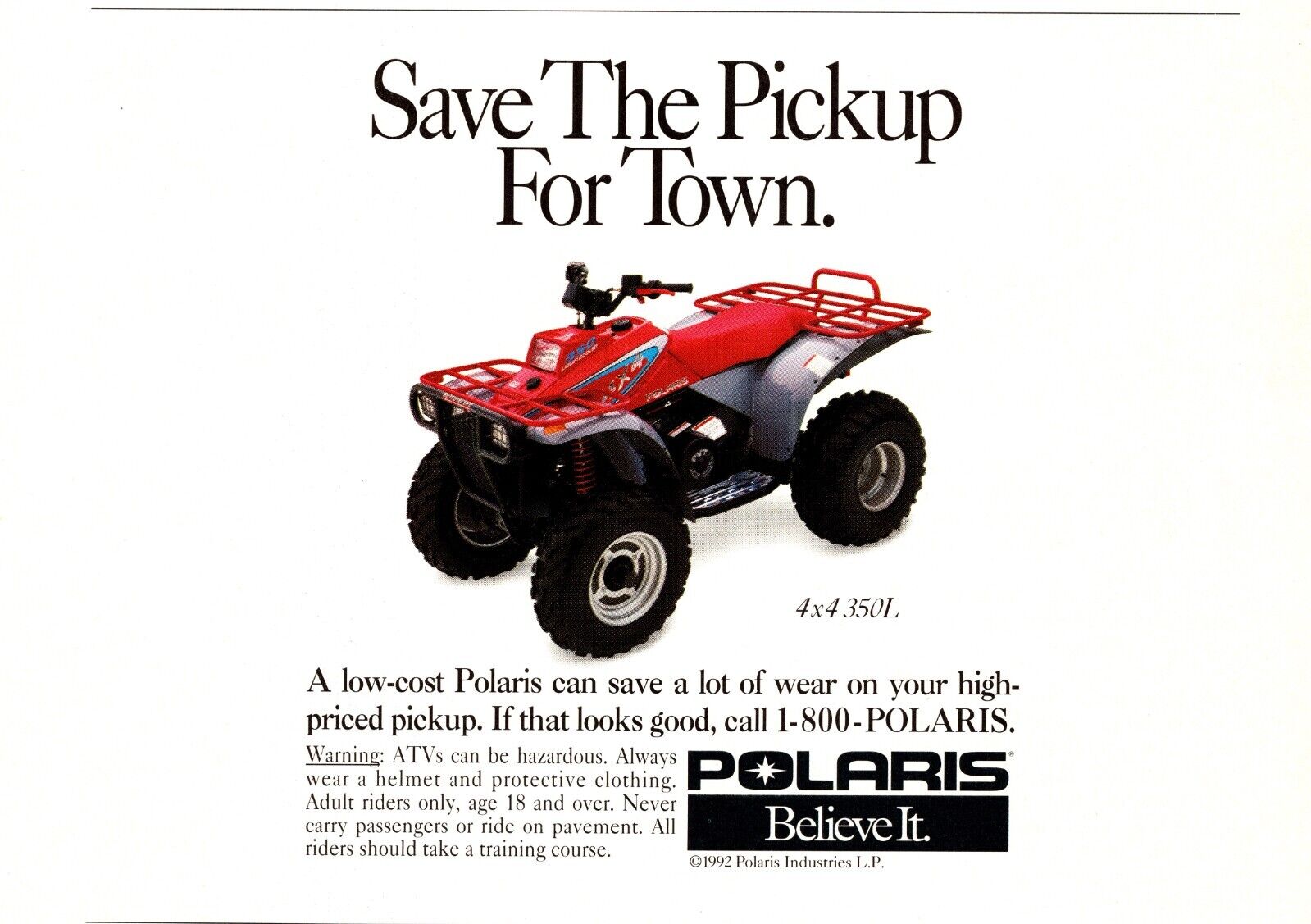 Original 1993 Polaris ATV - Original Print Advertisement (Mini Ad 7.5in x 5.5in)