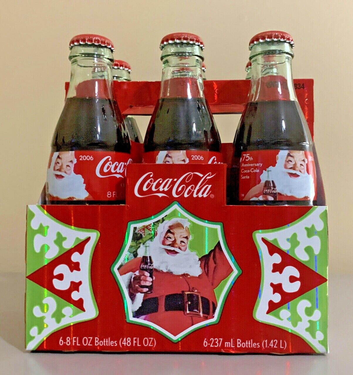 2006 Coca-Cola~75th Anniversary~ Sundblom Santa,Holiday 6-pack 8oz Bottles