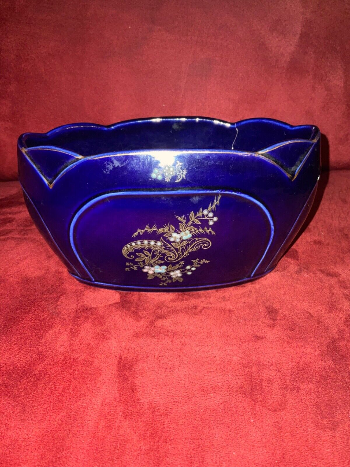 1800s Gustave De Bruyn Fives Lille French vase cobalt blue Majolica Cache Pot