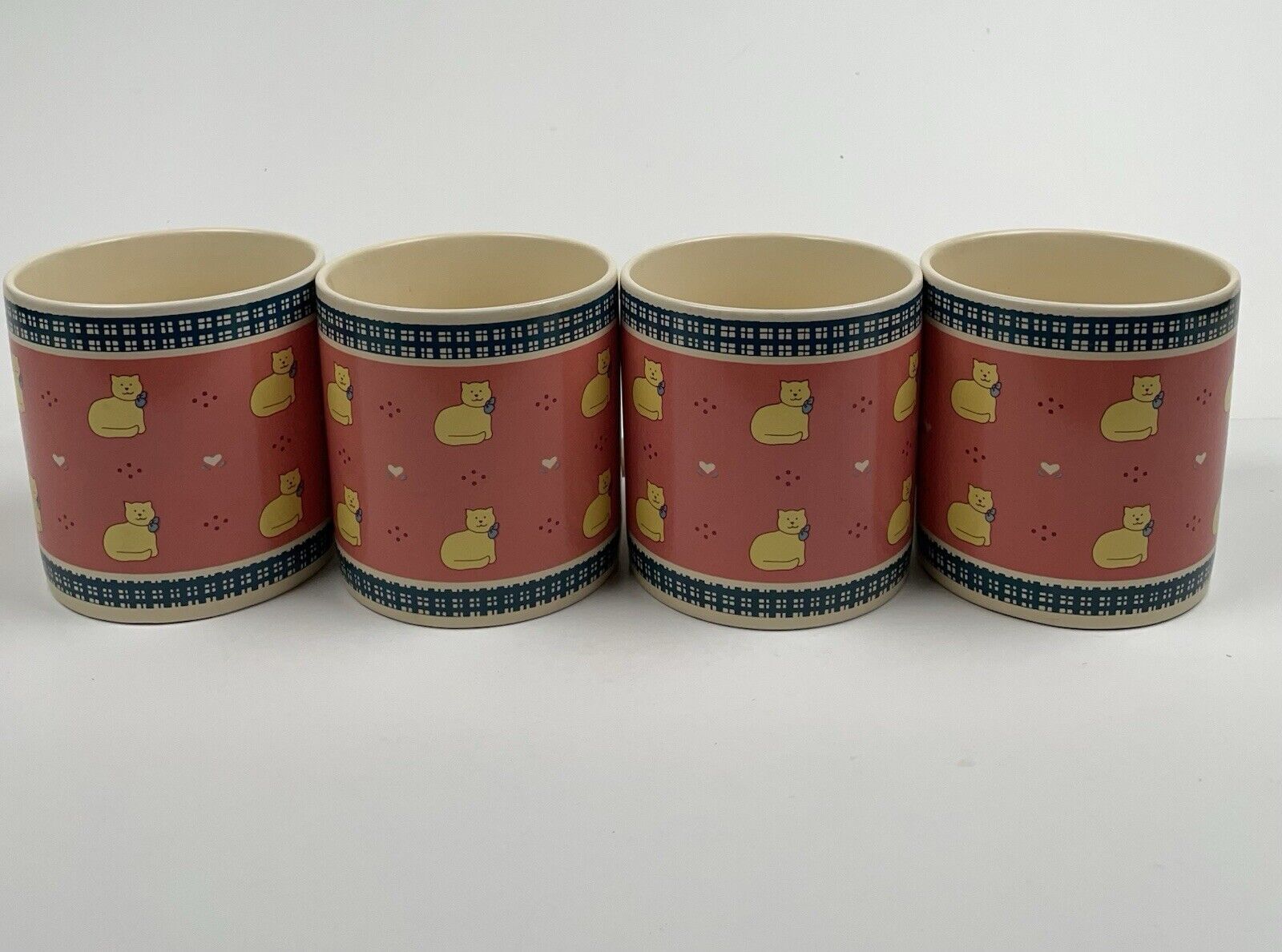 Vintage Russ Berrie Cat Coffee Mug Set Of 4 Style 8974 Pink Blue