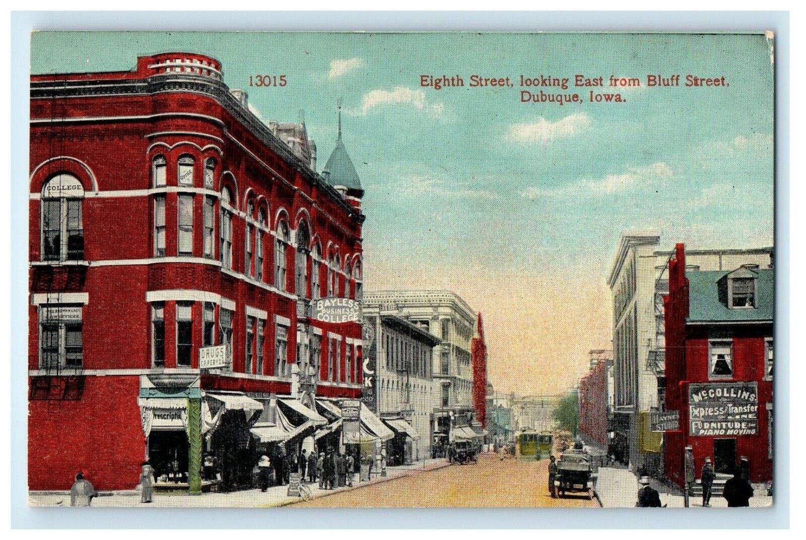 c1910\'s Eighth Street Looking East From Bluff Street Dubuque IA Antique Postcard