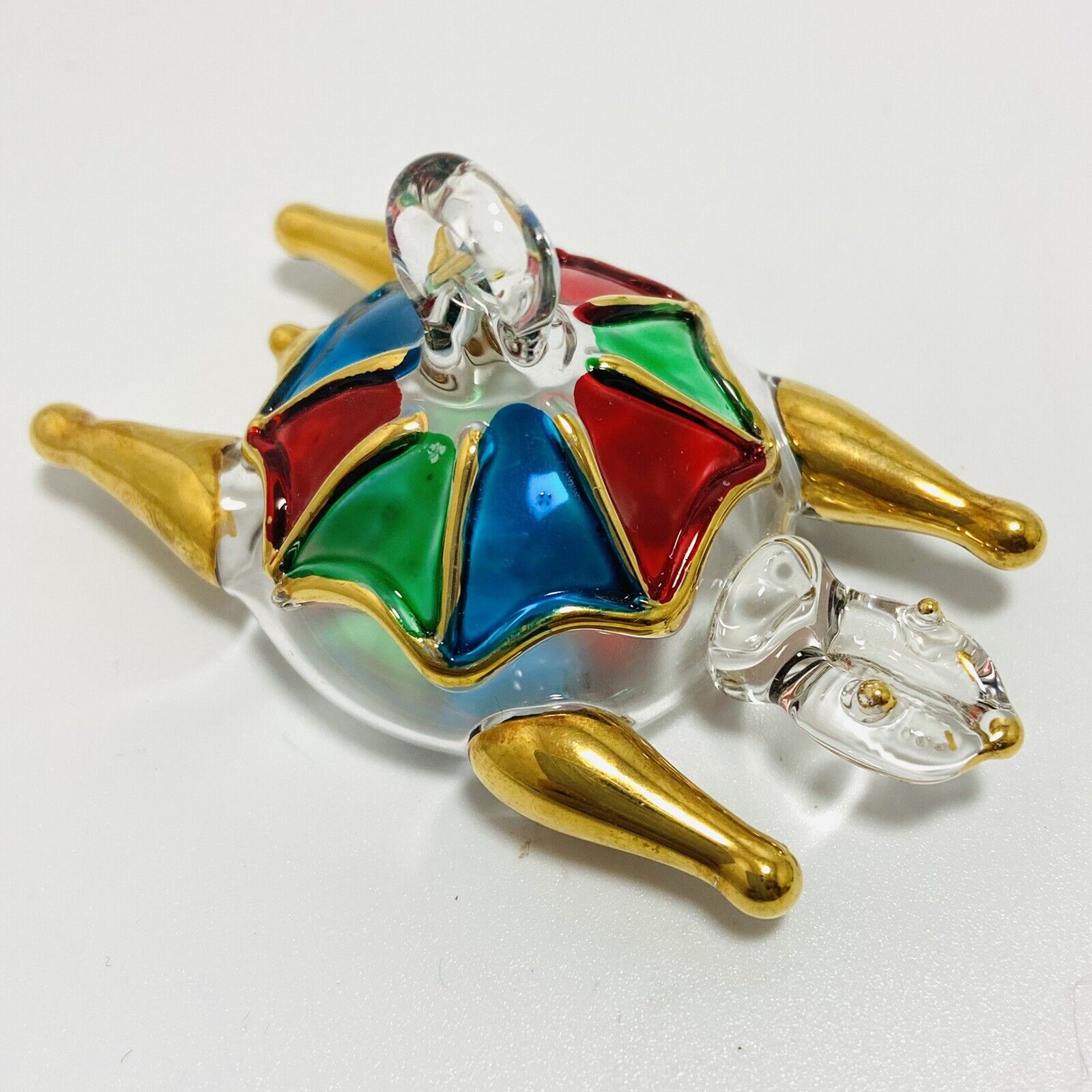 Art Glass Turtle Blue Red Green Gold Ornament Pendent Charm Amphibian 3.25”