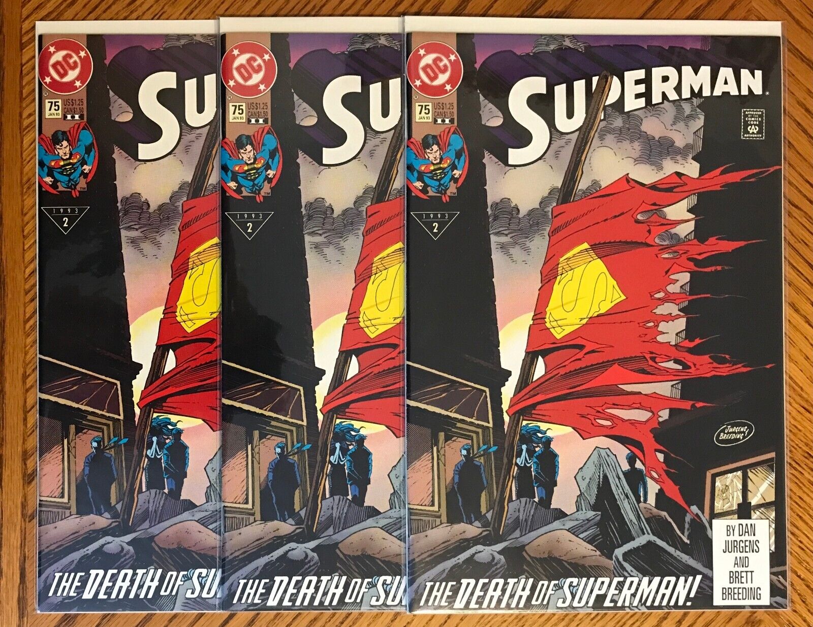 3x SUPERMAN # 75 (2nd Print Reprints Death of Superman) average FN 6.0 condition
