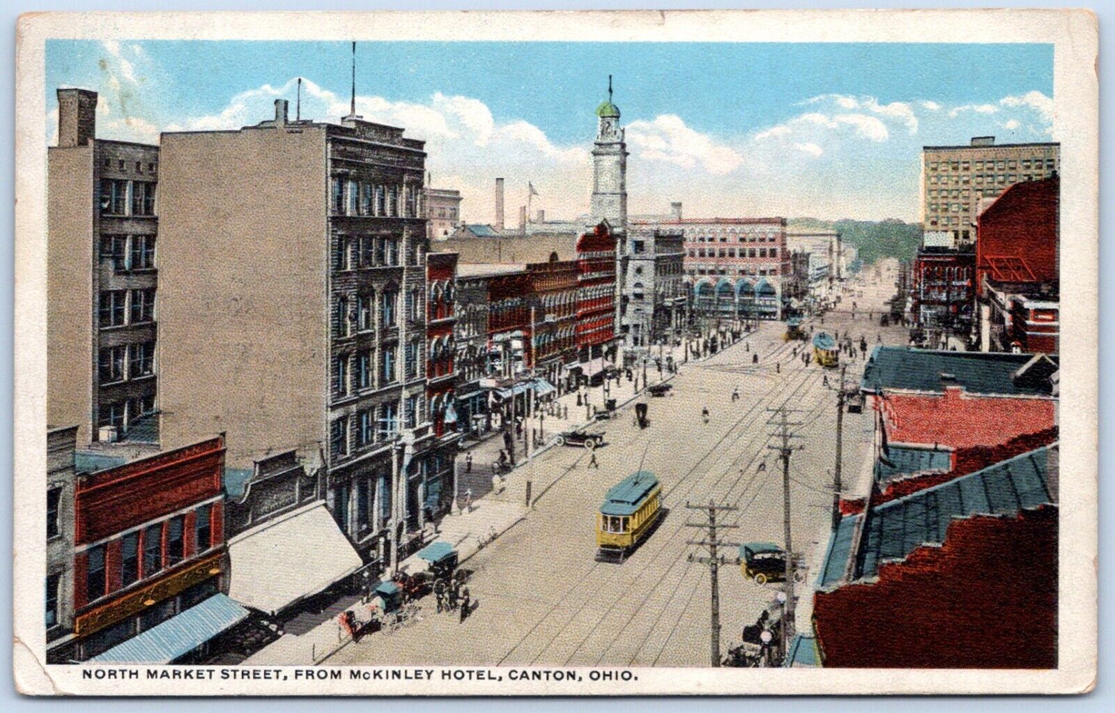 Postcard OH Canton Ohio North Market Street From McKinley Hotel Trolley B65