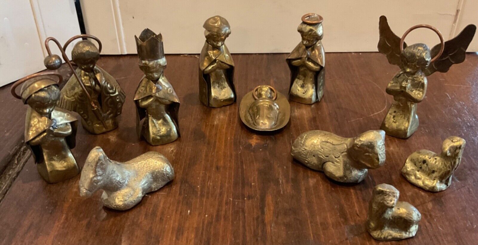 Vintage 11 Piece Miniature Solid Brass Nativity Set