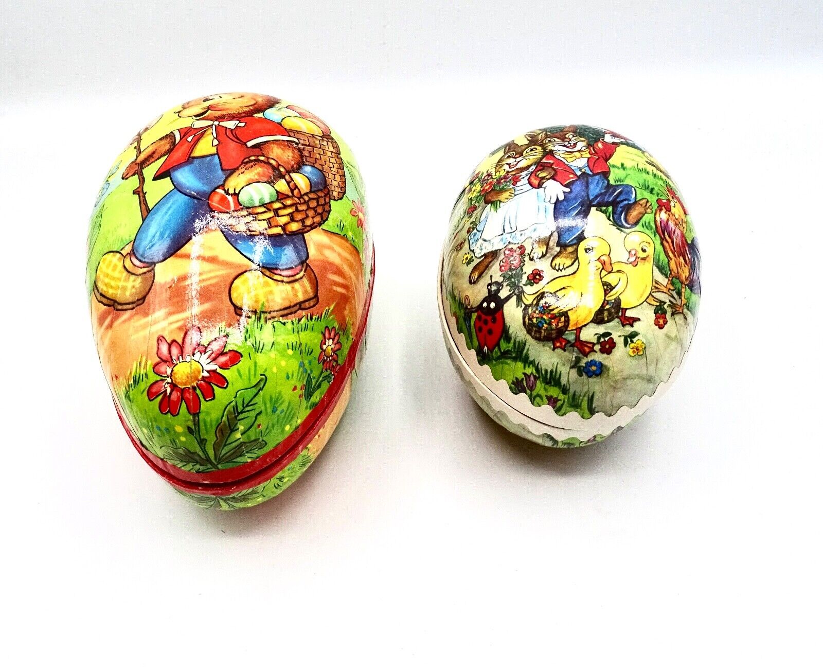 VINTAGE PAPER MACHE EASTER EGG MADE WEST GERMANY CANDY CONTAINER lot of 2