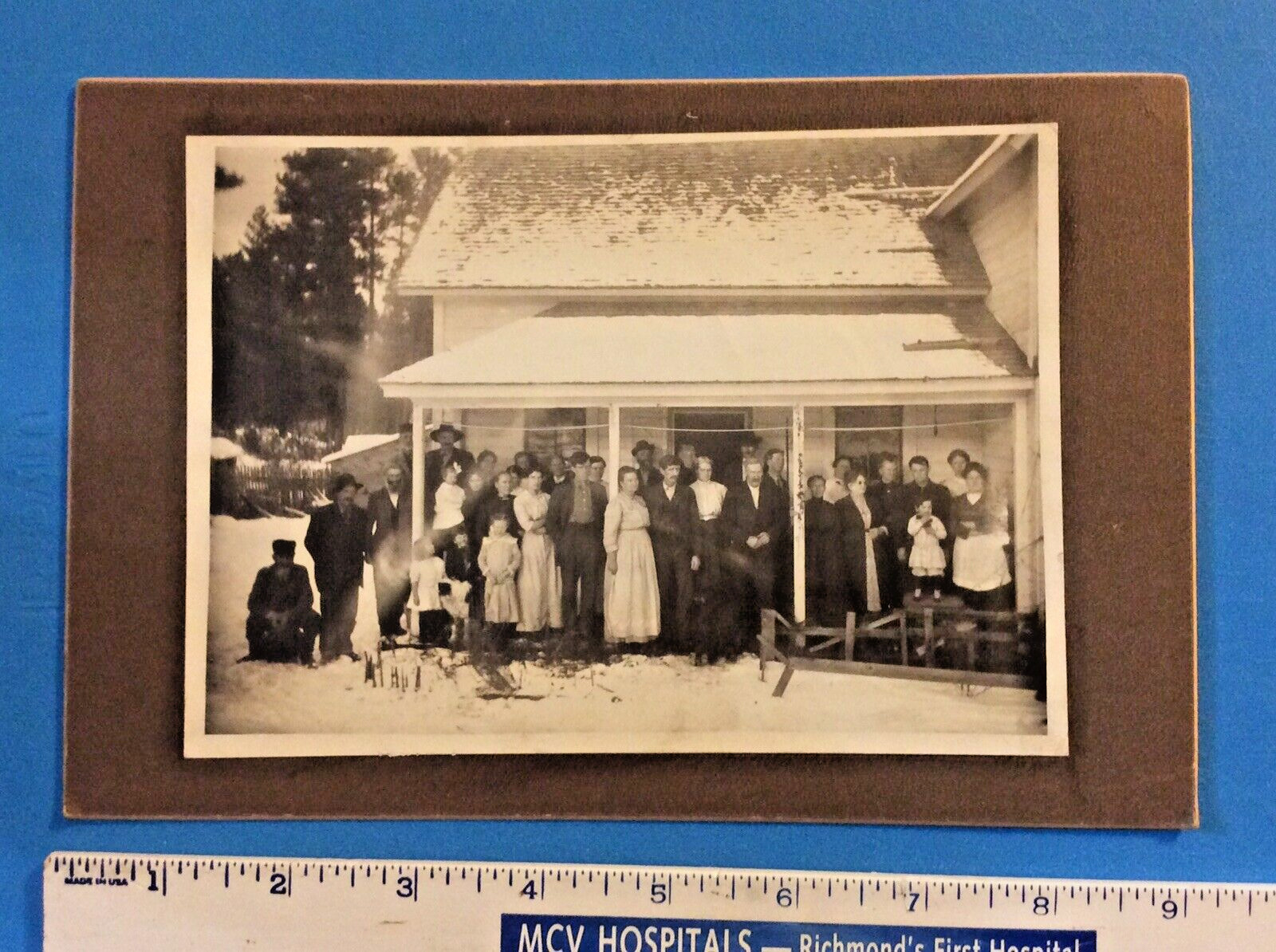 Antique Photo on Cardboard - Entire Farm Family & House 100 Years Old--Displayed