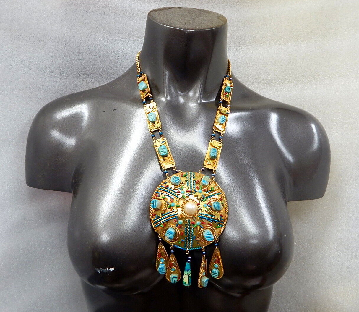 Ancient Cleopatra Egyptian Revival Tomb Necklace Museum Reproduction Replica