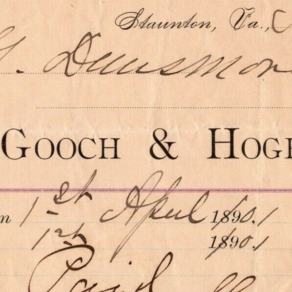 1901 Scarce Garrett G. Gooch Civil War Solider Letterhead Billhead Staunton, VA