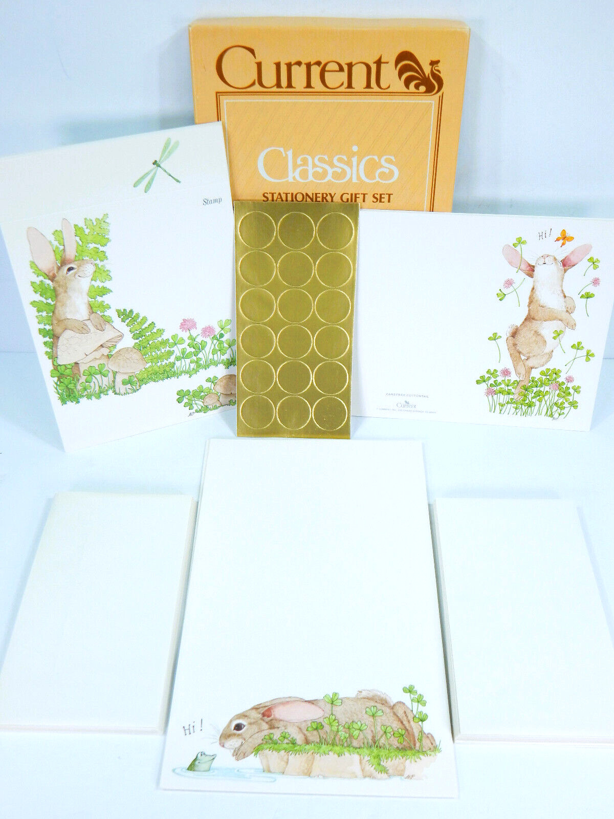 VINTAGE CURRENT STATIONARY GIFT SET CAREFREE COTTONTAIL GOLD SEALS CARDS BUNNY