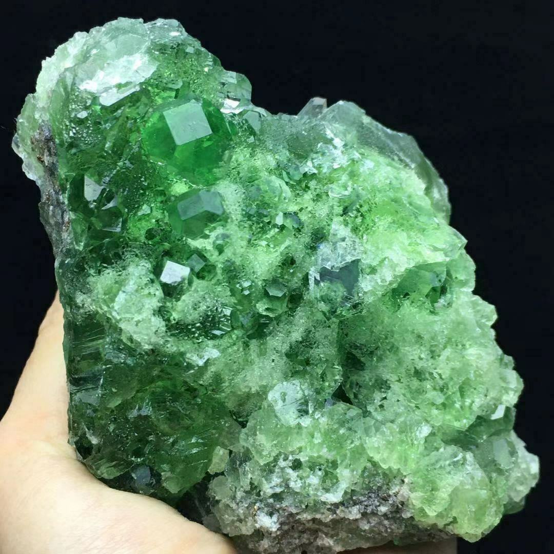 495g (1.09 LB) Transparent Bright Green AlloShape Fluorite Crystal Cluster