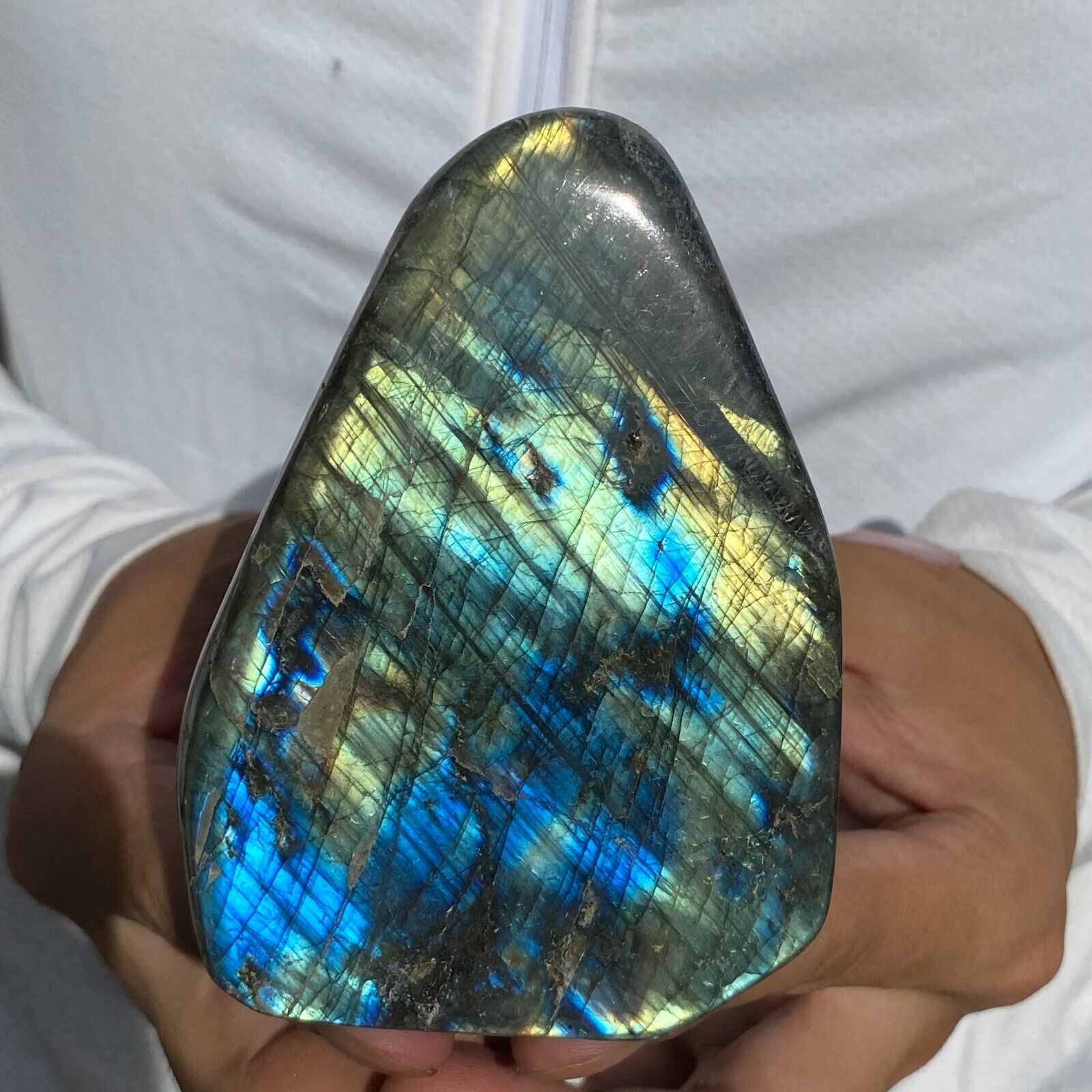 550G Natural Flash Labradorite Quartz Crystal Freeform rough Mineral Healing