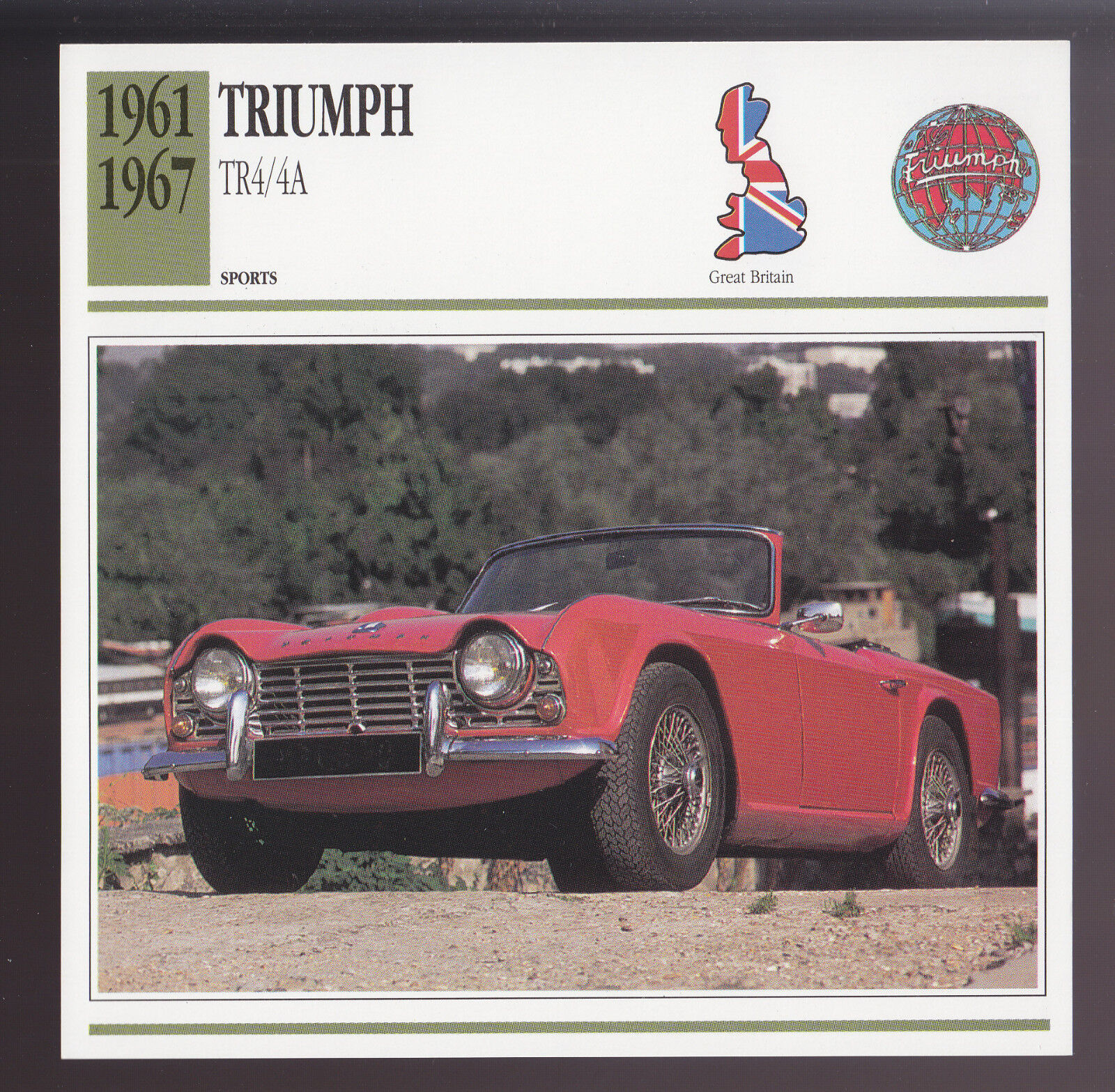 1961-1967 Triumph TR4 / TR4A Car Photo Spec Sheet CARD 1962 1963 1964 1965 1966