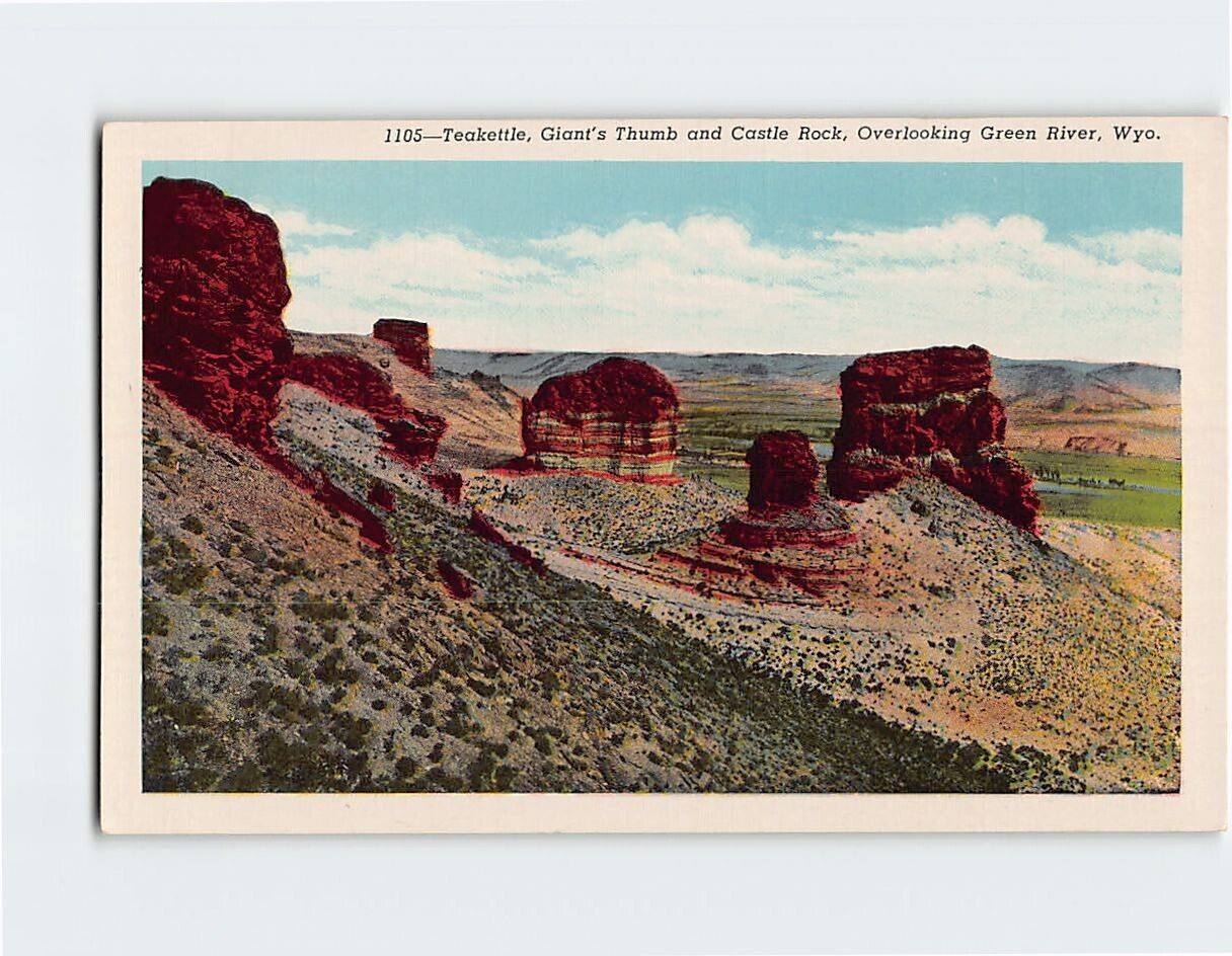 Postcard Teakettle Giant's Thumb and Castle Rock Green River Wyoming USA