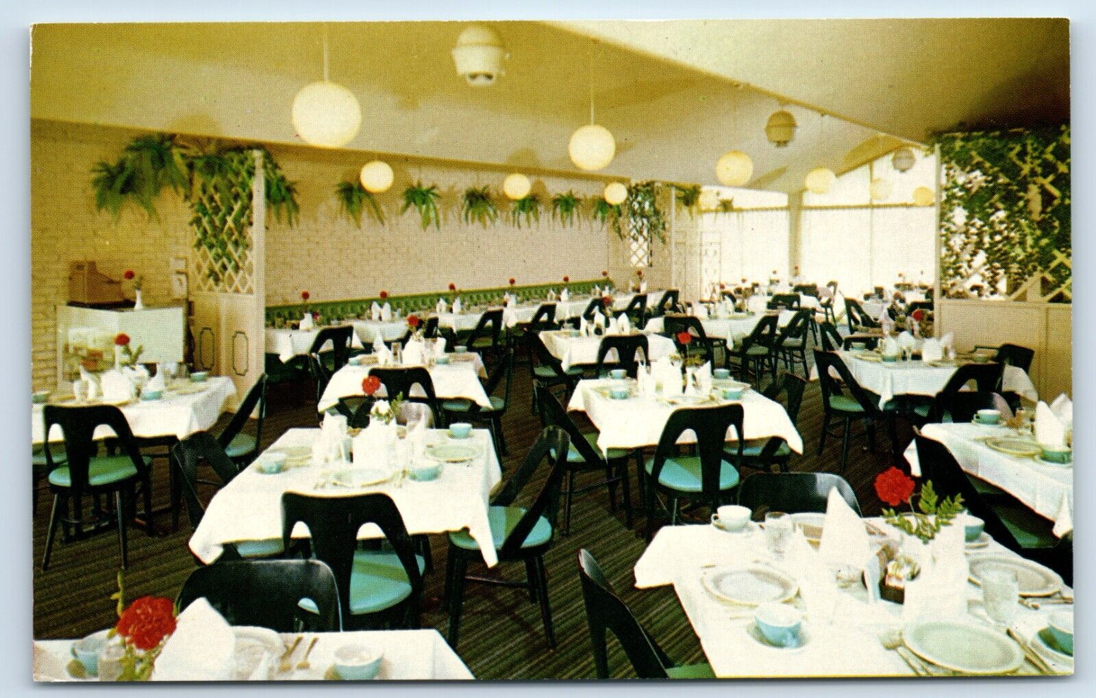 Postcard - Interior View Dining Room at the Holiday Inn Vincennes Indiana c1960s